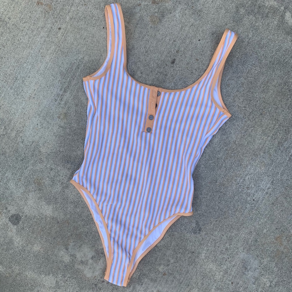 l*space Peach and White Striped One-Piece Swimsuit